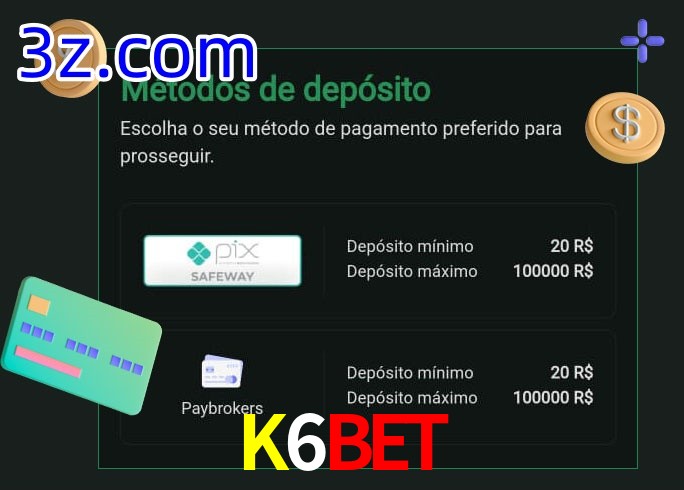 O cassino K6Bet oferece uma grande variedade de métodos de pagamento
